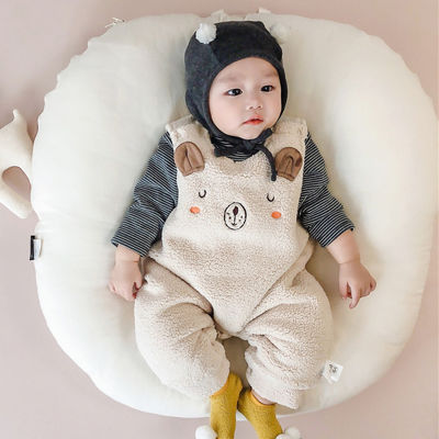 Baby Winter Wear Pants 6 Baby Boys Fleece-Lined Thickened Overalls 9 Autumn and Winter Female Newborn Jumpsuit