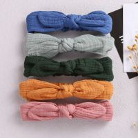 18Pcs / Lot Solid Rabbit Ear Head Wrap Bowknot Kids สายรัดผมยืดหยุ่นผ้าฝ้ายผ้าโพกหัวเด็กแรกเกิด