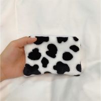 Cow Pattern Plush Coin Purses Women Money Key Card Storage Bag Mini Square Soft Fur Wallets Female Phone Bags Pocket Pouch