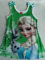 Disney : เดรสแขนกุด มี 3 สี พิมพ์ลาย Frozen เนื้อผ้ากึ่งมัน ผ้าบาง สวยค่ะ  Size : 1-7y