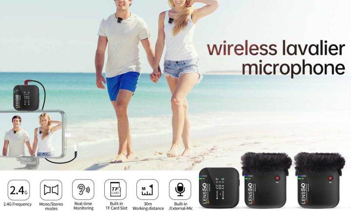 ไมค์ไวเลส-lensgo-348c-1v2-wireless-microphone-2-4g-black-สามารถบันทึกเสียงได้โดยใส่เมมโมรี่การ์ดสูงสุด-32gb-รับประกันศูนย์ไทย-1-ปี