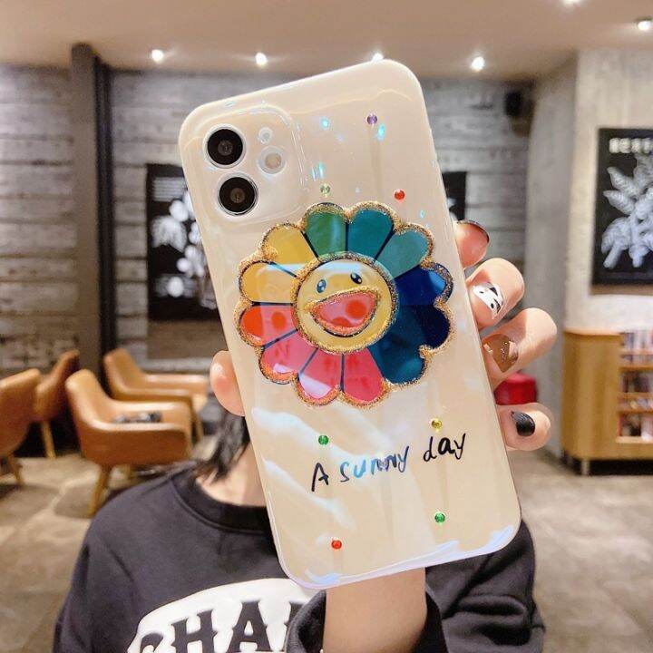 เคสโทรศัพท์มือถือ-แบบนิ่ม-ลายดอกทานตะวัน-ประดับเพชร-สีฟ้า-สําหรับ-iphone-14-pro-max-13-12-pro-max-ip11-x-xr-7-8-plus