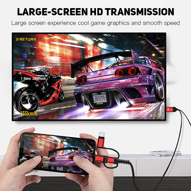 3 Dalam 1 Telefon untuk Hdmi Kabel Mirroring Skrin Telefon Bimbit untuk Tv hd Yang Serasi Projektor Tv Audio Video Adapter Penukar Resousi 1080P untuk Saya/Telefon Saya/Pad dan Android peranti