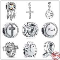 925เงินสเตอร์ลิงใหม่ Cross Hope นาฬิกาปลุก Paw Charm สร้อยข้อมือจี้ลูกปัดสวยงามแบบดั้งเดิมสำหรับเครื่องประดับผู้หญิง