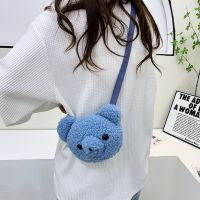 [COD] 2022 new plush womens bag fashion cute bear head shoulder foreign style girl change Messenger