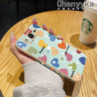 Chenyyyka เคสปลอกสำหรับ Samsung J2ชั้นหนึ่งลายการ์ตูนสีหัวใจความรักขอบดีไซน์ใหม่สี่เหลี่ยมเคสมือถือบางๆเคสมีกล้องฝาปิดเลนส์กันกระแทกกันกระแทกกล้อง