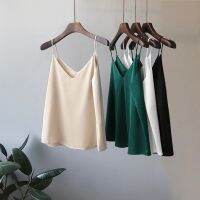 [A LIKE] Tank Women Silk หลวมสีทึบสลิงซาติน Basic TopSleevelessCasual สุภาพสตรี V คอเซ็กซี่แฟชั่น Camisole