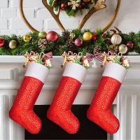 41cm Christmas Red Stockings Gold Star White Cuff Hanging Socks Personalized Gift Bag Stocking Decoration Season Fireplace Decor Socks Tights