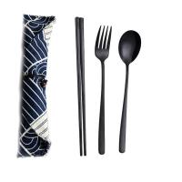 shopT-ready stock 4pcs Set 304 Food Safety Stainless Steel Reusable Spoon Fork Chopsticks W/ Pouch