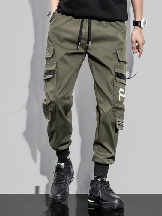 pfnw-man-cargo-pants-slim-pencil-mid-elastic-waist-man-high-street-streetwear-autumn-thin-functional-wind-mens-trousers