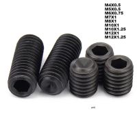 2/50pcs M3 M4 M5 M6 M7 M8 M10 M12 Fine Thread Black 12.9 Grade Steel Hex Hexagon Socket Allen Point Grub Headless Screw Set Bolt Nails Screws Fastener