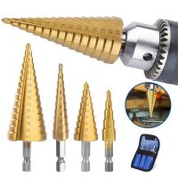 HSS Titanium Step Drill Bit 4-12 4-20 4-32mm Drilling Power Tools Metal High Speed Steel Wood Hole Cutter Cone Drill Bit Set Drills Drivers