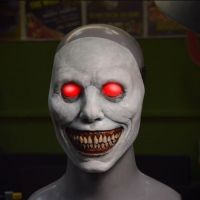 หน้ากากหมอผี Smile White Eyed Demon Headcover ใหม่ Halloween Terror Latex Mask