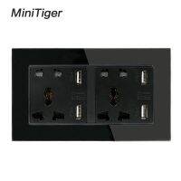 【Popular choice】 Minitiger ผนังซ็อกเก็ตคู่5หลุมเต้าเสียบไฟฟ้าที่มี4 USB สมาร์ทเหนี่ยวนำชาร์จพอร์ตสำหรับแผงกระจกนิรภัยมือถือ