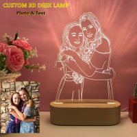 Customized Text Photo 3D Print Night Light Desk Lamp Wooden Base Christmas Valentines Day Gift USB Power Three White Light