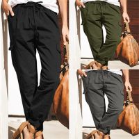 Women Casusal Cargo Long Pants Summer Female High Elastic Waist Drawstring Pocket Loose Solid Trousers ZYXX-1167