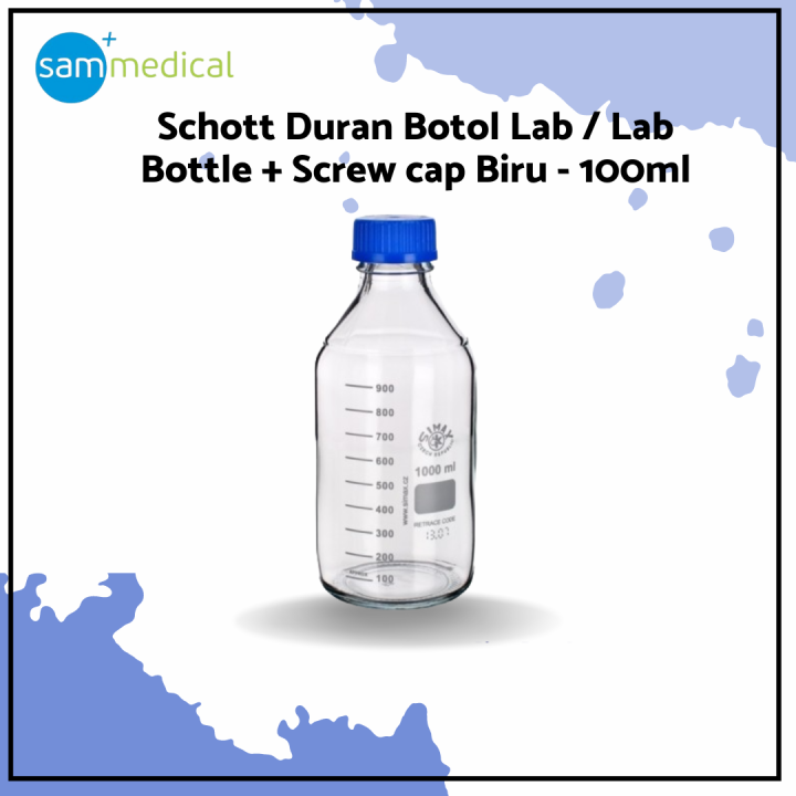 Schott Duran Botol Lab / Lab Bottle + Screw Cap Biru - 1 Liter | Lazada ...