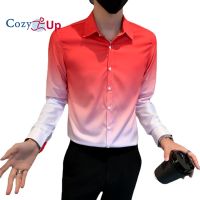 Cozy Up เสื้อเชิ้ตแขนยาวสไตล์อังกฤษผู้ชาย Slim Gradient Casual Single Breasted