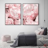 ♘✳ Pink Blush Peony ผ้าใบโปสเตอร์ Nordic พิมพ์ดอกไม้ตกแต่งภาพห้องนั่งเล่นที่ทันสมัย ​​Scandinavian Decor Unframed