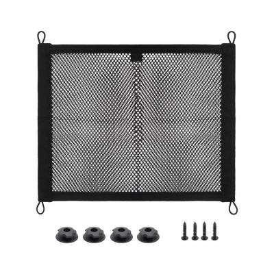 Car Net Pocket Elastic Kayak Storage Mesh Pocket with 4 Hooks 4 Mounting Screws Double Layer Cargo Net Pocket Universal for Marine Auto Home decent