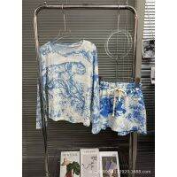 3D4O 23 summer new niche design fashion brand blue ink meshShorts elegant casual wear two-piece suit