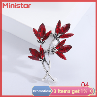 Ministar พลอยเทียมเข็มกลัดการ์ตูนดอกไม้สีฟ้าและสีแดงประกายเข็มกลัดแฟชั่นสำหรับผู้หญิงของขวัญเครื่องประดับแบบทันสมัยตราใบไม้