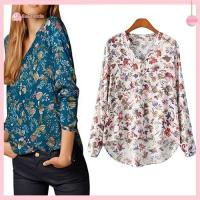 COD DSFDEFERWWWW Cali☆Women Casual V-neck Floral Print Shirt Chiffon Blouse Irregular Top