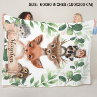 LVYZIHO Woodland สัตว์ Greenery Forest ส่วนบุคคลชื่อผ้าห่มเด็กผ้าห่ม-30X40 48x6 060X80นิ้ว-ผ้าห่มขนแกะ