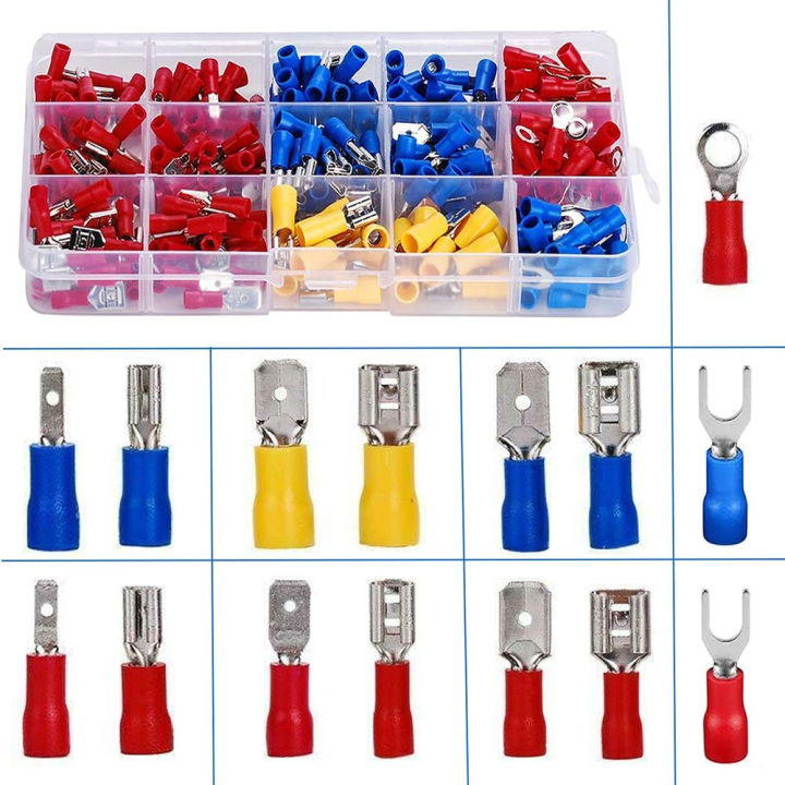 102/280/1200Pcs Cable Lugs Assortment Kit Wire Flat Female and Male  Insulated Electric Wire Cable Connectors Crimp Terminals Set Kit