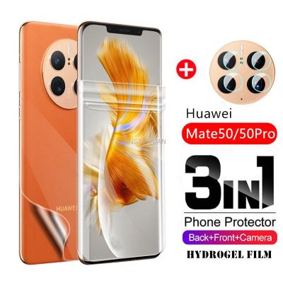 3in1ฟิล์มสำหรับ Huawei Mate ไฮโดรเจลด้านหลังแบบนิ่ม50โปรจอปกป้องบน Mate50 40 30 50Pro Mate50pro ปกป้องป้องกันทุกส่วนป้องกันเลนส์กล้องถ่ายรูปฟิล์มกันรอยด้านหน้า