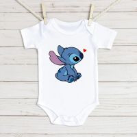 （flowerlove fashionable）บอดี้สูทเสื้อแขนสั้นสำหรับเด็กผู้หญิงทารก Lilo Stitch สำหรับเด็ก,บอดี้สูทเด็กแรกเกิดที่น่ารักร้อนในฤดูร้อน