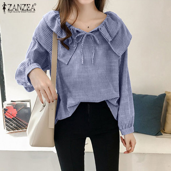 [Free Shipping] ZANZEA Korean Style Women Commute Stripe Printed Ruffle ...