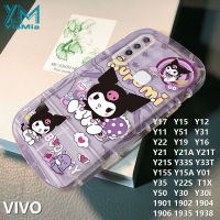 YiaMia การ์ตูนน่ารักแฟชั่น Kuromi เคสโทรศัพท์สำหรับ Y12 Y15 VIVO Y17 Y11 1902 1904 1906 Y51 Y31 Y35 Y22S Y22 Y19 Y30 Y21A Y36 Y15A Y21T นุ่มเปลือกสบู่ TPU มีความแม่นยำคลุมทั้งหมดรูกล้อง