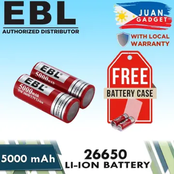 EBL 2-Pack 26650 Battery 3.7V 5000mAh Lithium-ion Rechargeable Batteries 