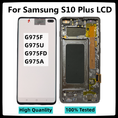 จอ LCD G975U G975F S10PLUS Samsung Galaxy S10+ หน้าจอสัมผัสสำหรับดิสเพลย์ AMOLED สุดยอดของแท้พร้อมหน้าจอกรอบ