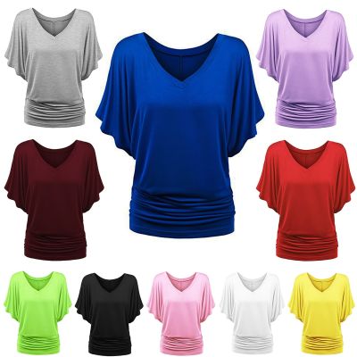Plus Large Size Womens Loose Bat Sleeve V-Neck Short Sleeve T-Shirt Top XL To 5XL,S,M,L