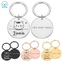 Personalized Engraving Pet Cat Name Tags Customized Kitten ID Tag Collar Accessories Nameplate Anti lost Metal Keyring Pendant