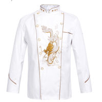 New Men Women Embroidery Dragon Cook Uniform Short Sleeve Kitchen Work Wear Mesh Patchwork Breathable Food Service Chef Jacket