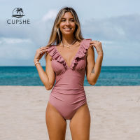 CUPSHE สีชมพูคอวีเร้าใจชุดว่ายน้ำชิ้นเดียวสำหรับผู้หญิงเซ็กซี่ผูกกลับ Monokini ชุดว่ายน้ำ2023ชุดว่ายน้ำ B Eachwear