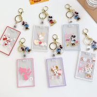 Disney Credential Holder Cute Mickey Mouse Transparent Badge Holder Stitch Keychain School Bag Charm Donald Duck Id Card Holder