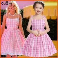 Kid Gril Movie Barbie Cosplay Costume ชุดเดรสคอสเพลย์บาร์บี้ ลายสก๊อต สีชมพู สําหรับเด็กผู้หญิง เหมาะกับงานปาร์ตี้ฮาโลวีน งานรื่นเริง