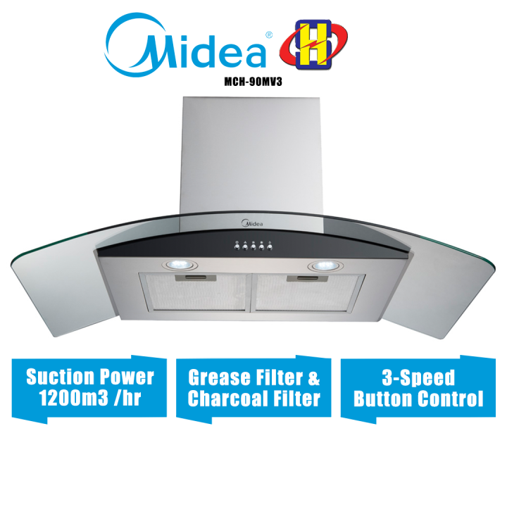 Midea Designer Hood (90cm/3Speed) 5Layers Grease Filter & Charcoal Filter Cooker Hood MCH