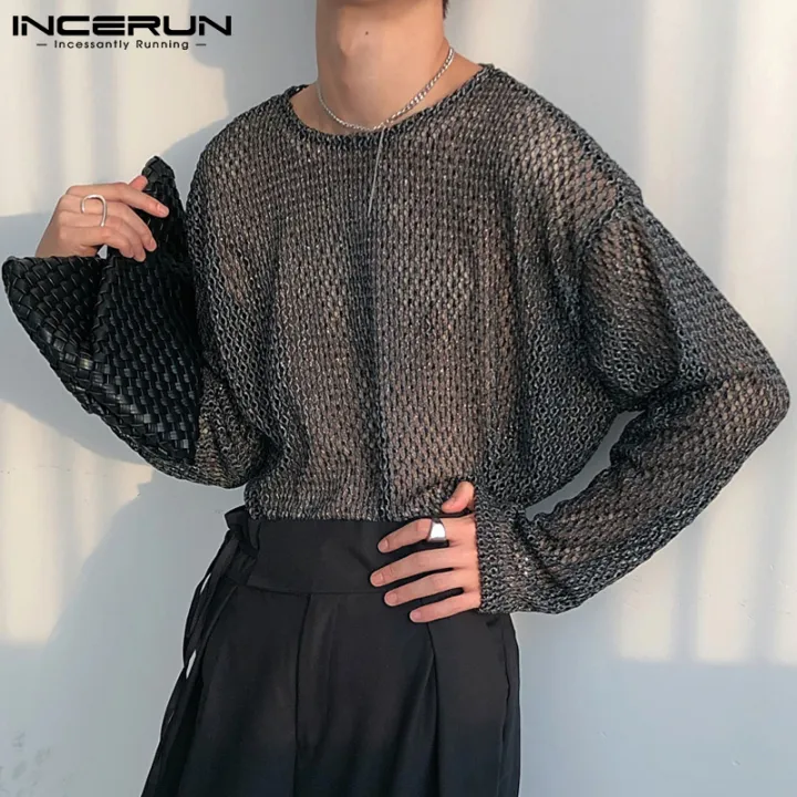 INCERUN Mens Hollow Out Long Sleeve T Shirts Casual Fishnet Party Club Tops  Blouse(Korean Style) | Lazada PH