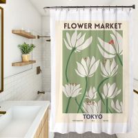 INS Shower Curtain Hand-painted Bathroom Curtain with Hooks Bathroom Bath Toilet Door Curtain Waterproof Bath Screen