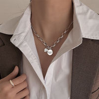 FOXANRY 925 Sterling Silver Thick Chain Necklace INS Fashion Hip Hop Vintage Simple Round Card LOVE Heart Pendant Party Jewelry