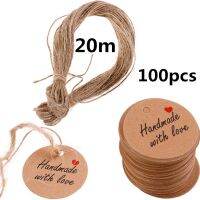 100Pcs Handmade Love Labels Hang Tags Kraft Paper Food Packaging DIY With 20m String Tag Labels Party Christmas Favors Gifts Stickers Labels