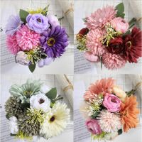 6pcs=1 Bouquet Artificial Flower Rose Gypsophila Dandelion Gerbera Combination Bouquet Wedding Home Decoration Gift