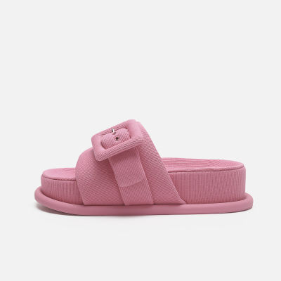 【lowest price】 Square buckle decorative open toe casual slippers for women thick sole sandals for women to wear externally