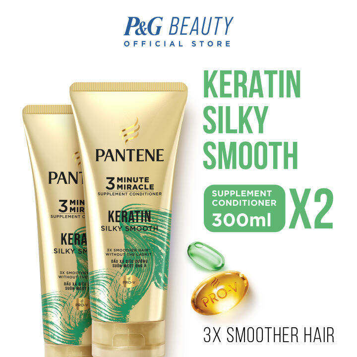 Pantene Keratin Smooth Pro V 3minute Miracle Conditioner 300ml Silky Smooth Care 2 Pieces 7518