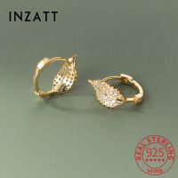 【YD】 INZATT Real 925 Sterling CZ Leaves Hoop Earrings Jewelry Minimalist Accessories